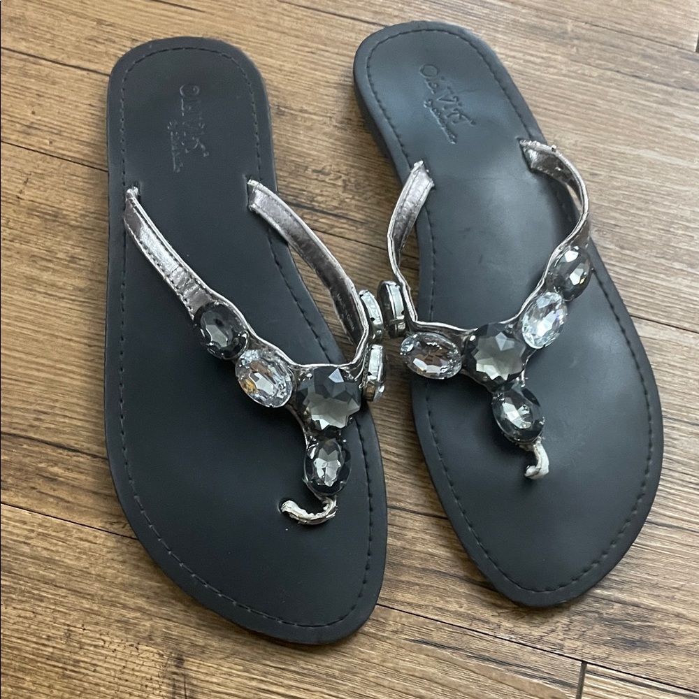 Black Sandals with Crystal Accents